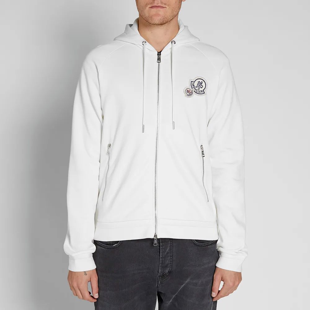 新品未使用タグ付き☆MONCLER ダブルワッペンロゴ パーカー M アイボリー ☆新品未使用タグ付き・本物保証☆MONCLER ダブルロゴワッペン