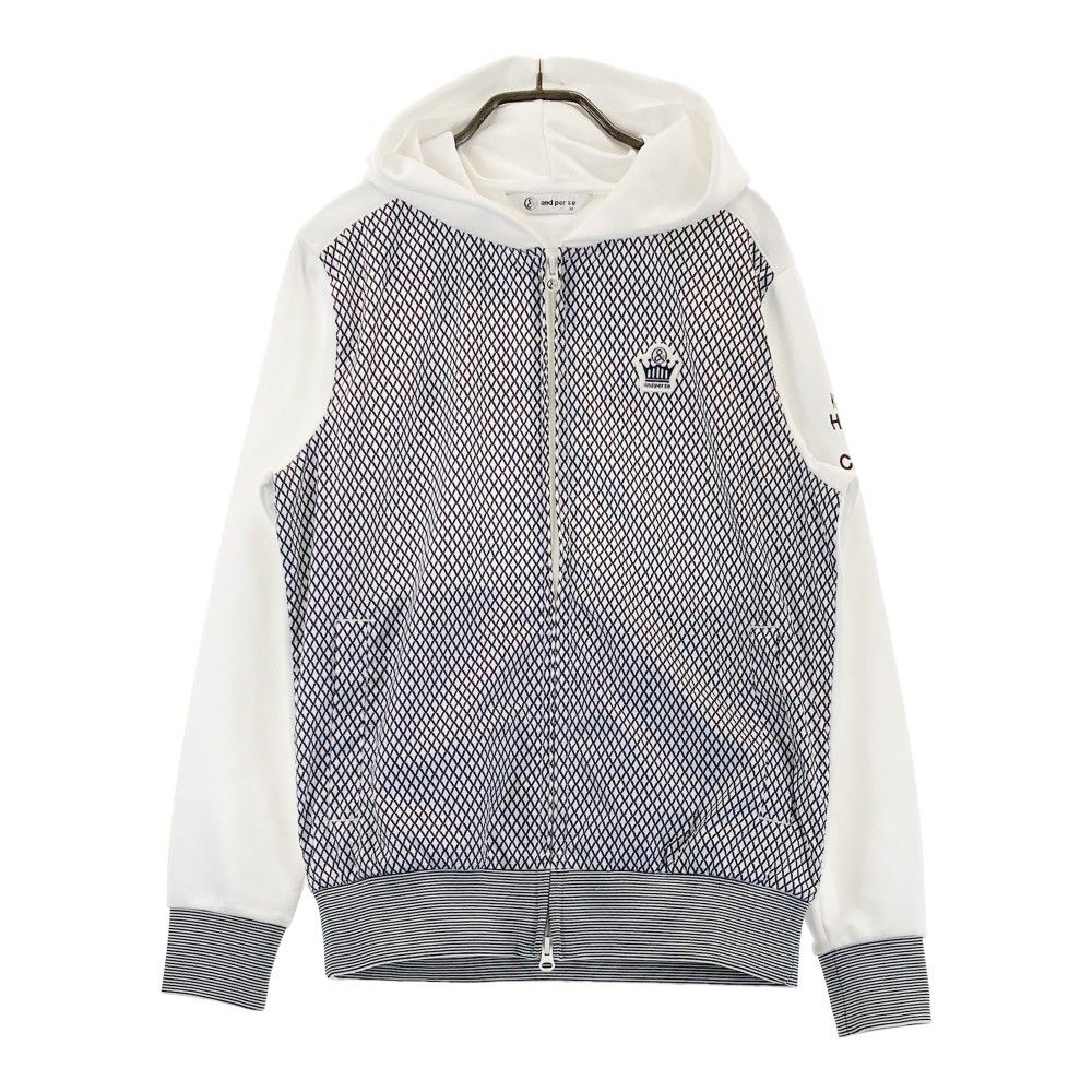 サイズ：M AND PER SE アンパスィ  フード付 ジップジャケット ワッペン 総柄 ホワイト系 [240101286728] ゴルフウェア メンズ ストスト