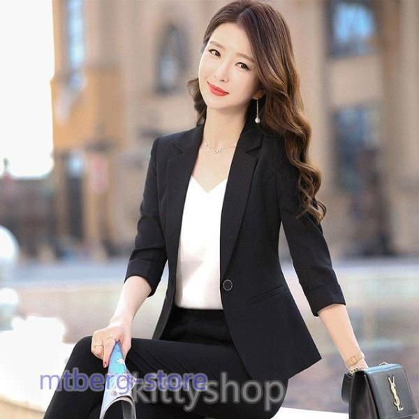 サマージャケット レディース ブラック オフィス ジャケット 7分袖 通勤 OL 白ジャケット 夏 薄手 テーラードジャケット ビジネス 30代 40