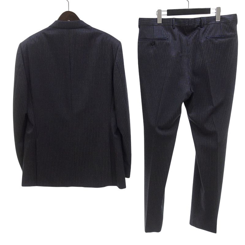 ヴェルサーチ VERSACE ウール 3B ストライプ セットアップ スーツ グレー サイズ メンズ52