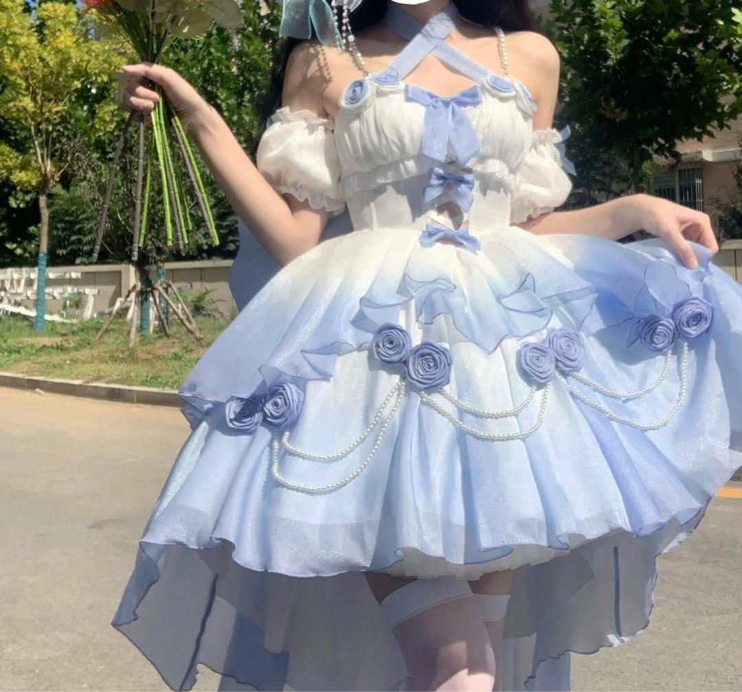 ロリータワンピース 華ロリ ティアード コスプレ衣装 ゴシック 仮装 エレガント ロリータワンピース 華ロリ ティアード コスプレ衣装 ゴシック