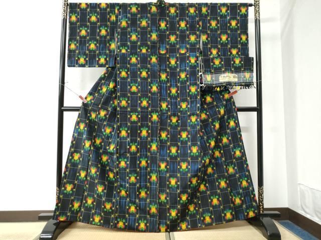 平和屋着物▽久留米絣 単衣 綿 籬文 逸品 DAAQ3615az