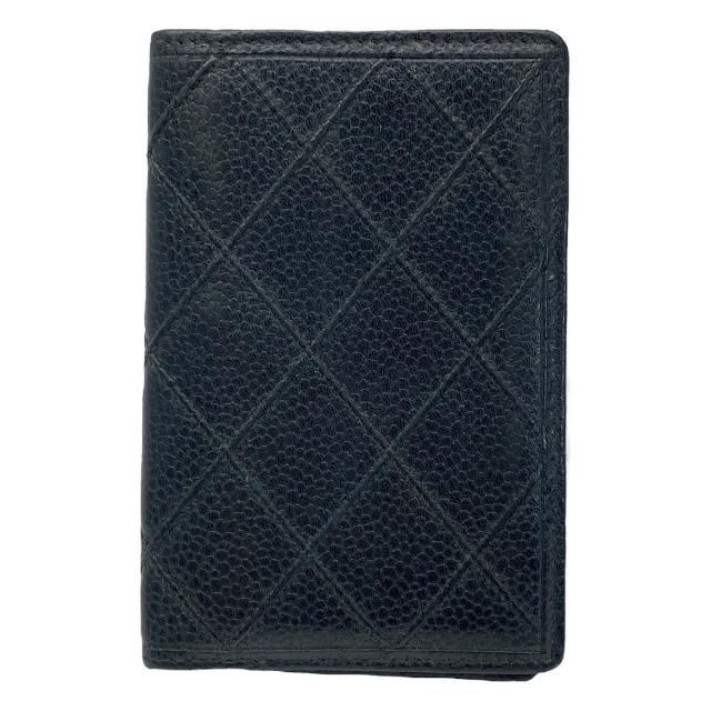 CHANEL シャネル ダブルステッチ ピコローレ マトラッセ キャビアスキン 二つ折り カードケース パスケース 名刺入れ ブラック