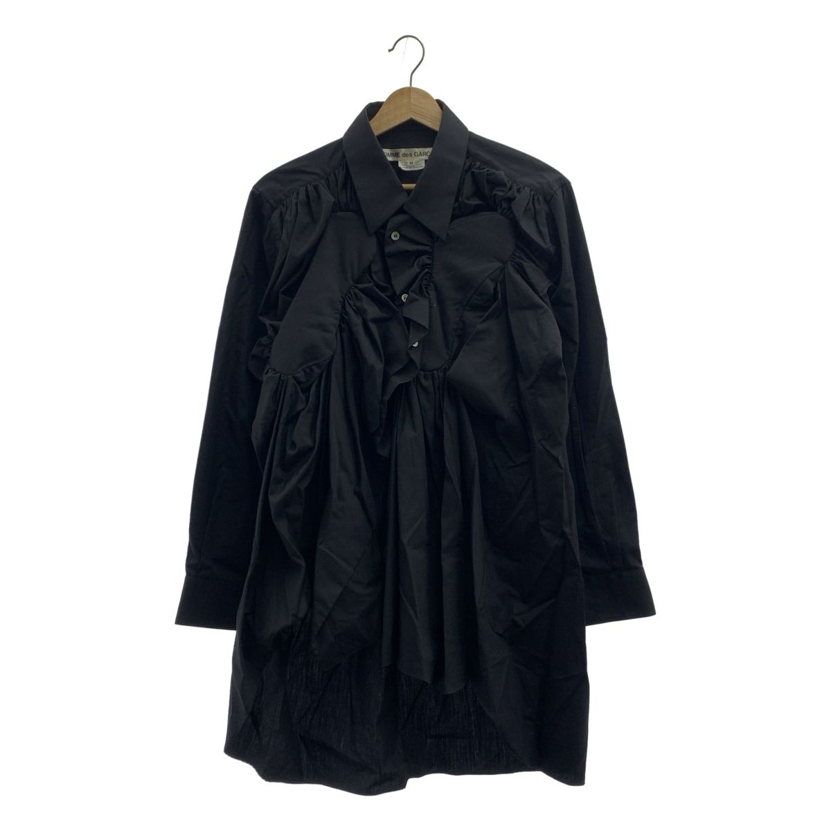 【美品】  COMME des GARCONS / コムデギャルソン | 2024SS | コットン ギャザー アシンメトリー シャツ | M | ブラック | レディース 美品】 COMME des GARCONS / コムデギャルソン | 2024SS | コットン