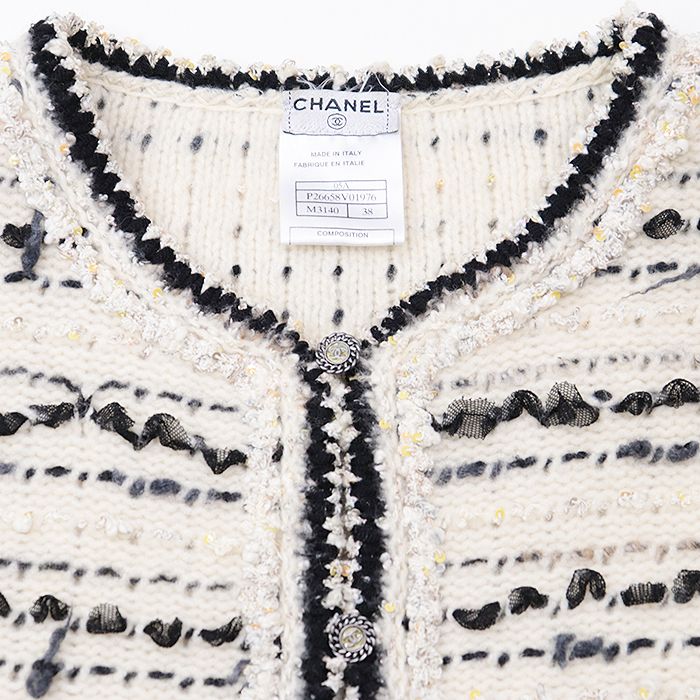 極美品 CHANEL アイボリー ブラック ツイード セットアップ38ウール