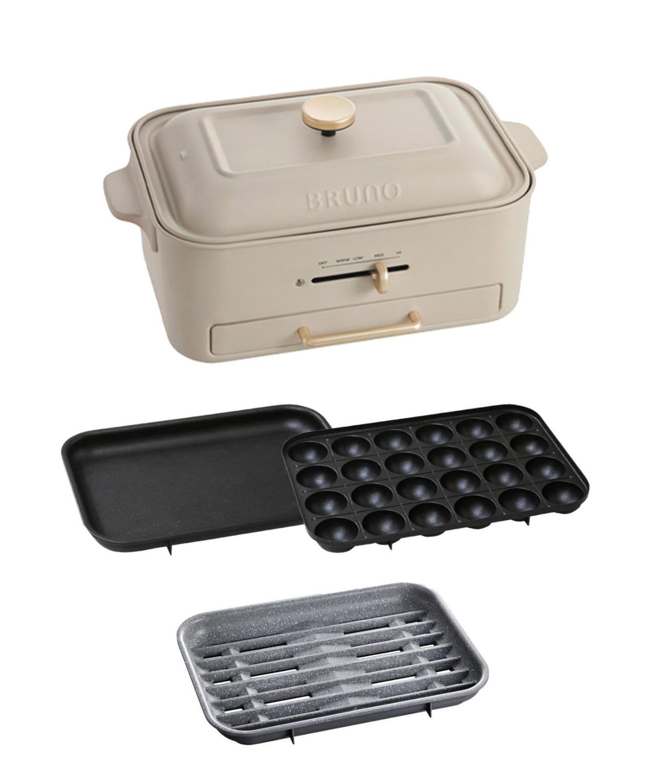 Color グレージュ_PatternName プレート3種 減煙グリル 平面 たこ焼き BRUNO ブルーノ コンパクトグリルホットプレート 減煙 煙が出にくい 焼肉グリル 焼肉プレート おうち焼肉 平面プレート たこ焼きプレート 減煙グリルプレート グレ