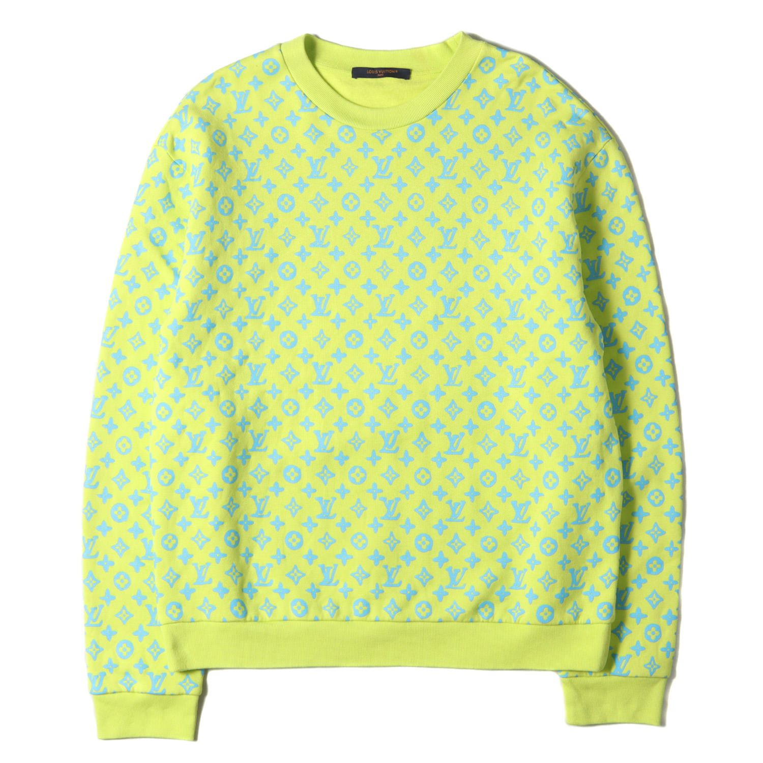 美品 LOUIS VUITTON ルイヴィトン スウェット サイズ:L 23SS モノグラム クルーネック スウェットシャツ MONOGRAM PRINT CREWNECK SWEAT SHIRT トップス トレーナー イエロー ライトブルー イタリア製
