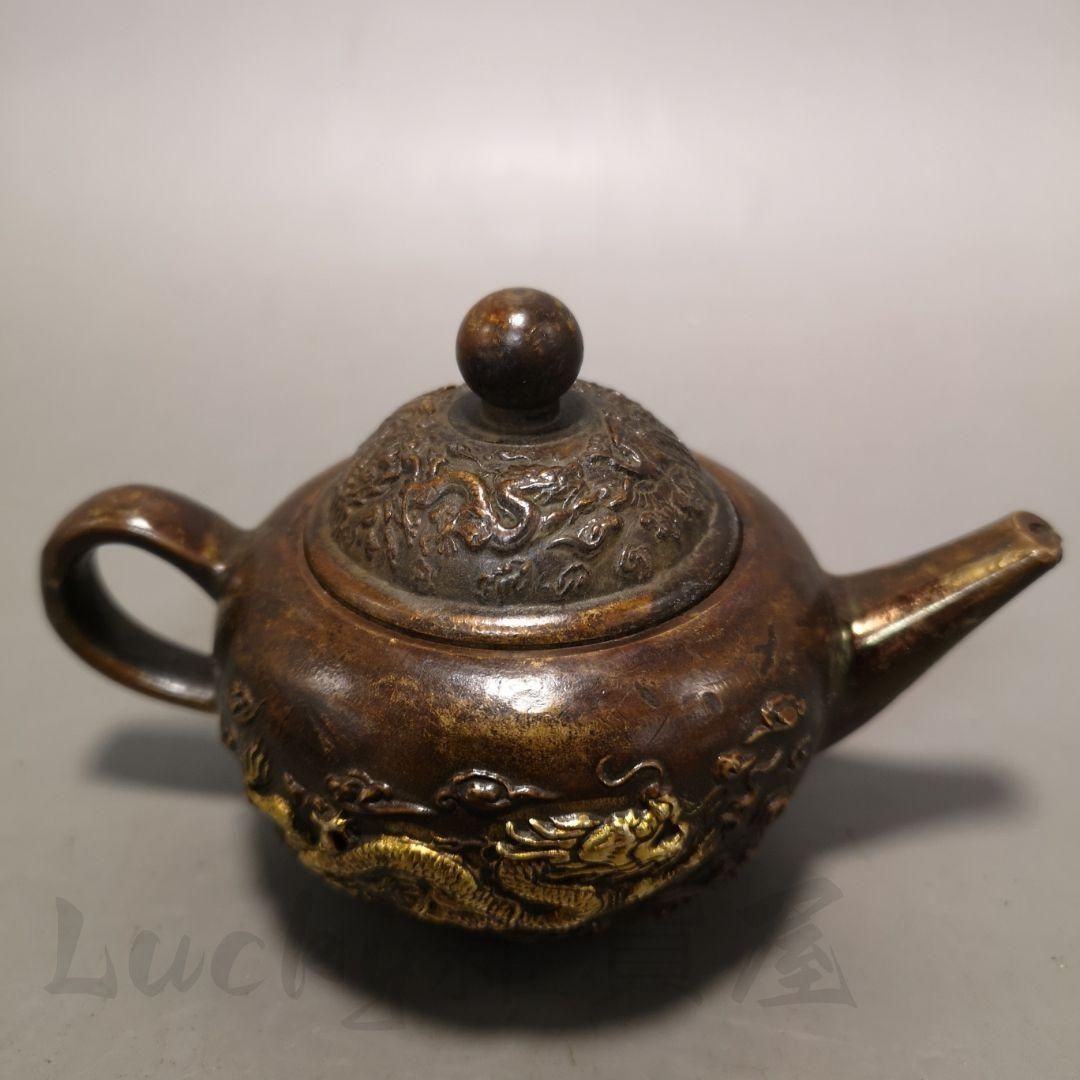 龍鳳急須 銅器 茶道具 重厚 極細工 工芸品 美術品 置物 龍鳳急須 銅器 茶道具 重厚 極細工 工芸品 美術品 置物