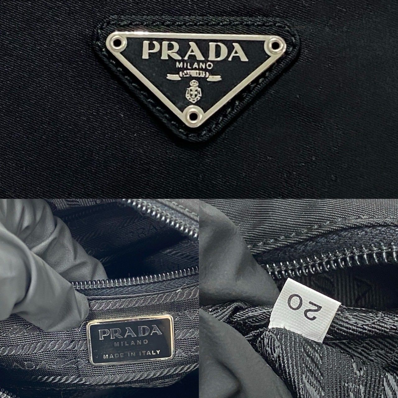 極 美品 希少品 PRADA プラダ 三角ロゴ プレート 金具 ナイロン