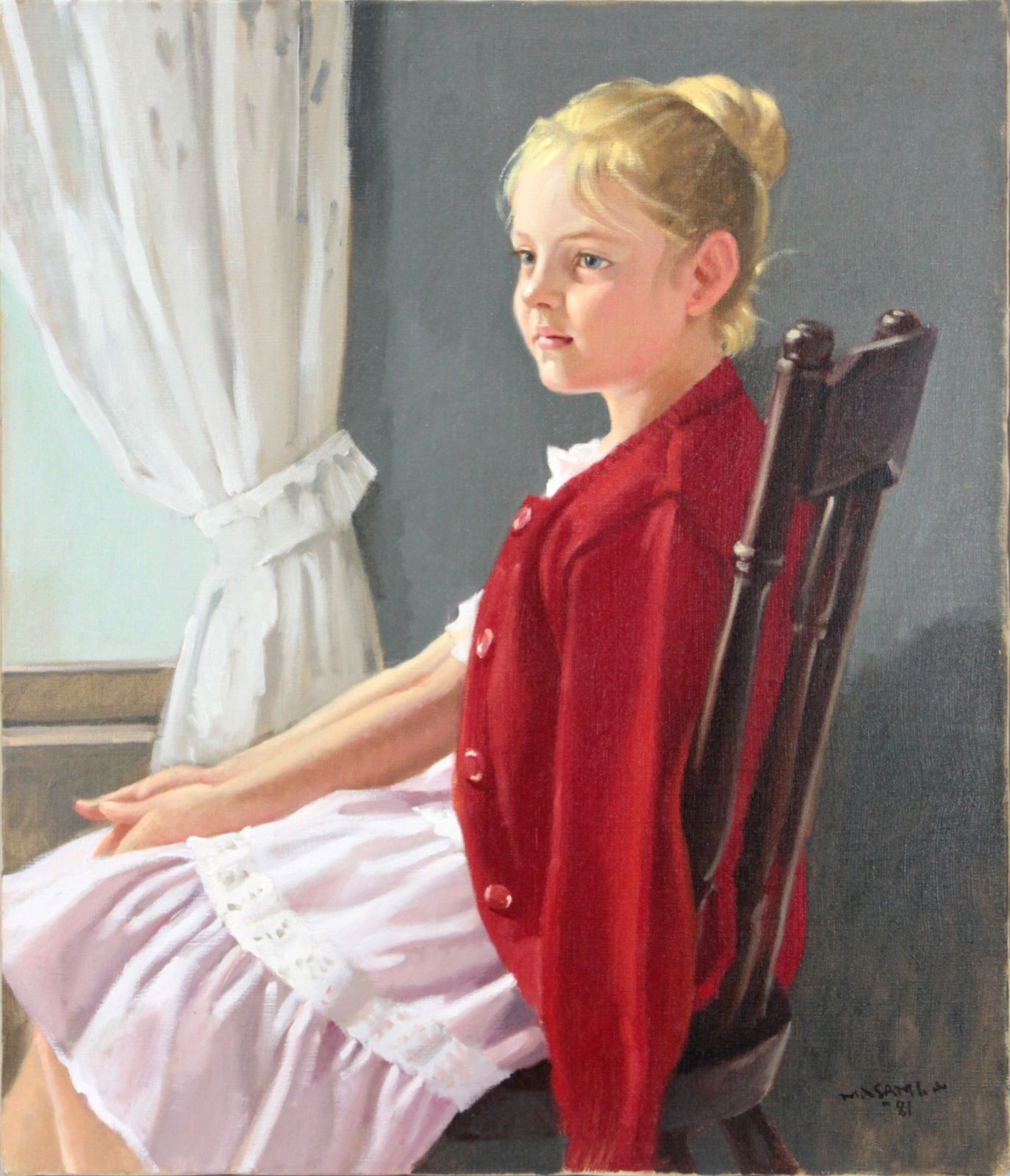 山岸正巳 油絵・油彩画『赤いカーディガン』【真作保証】 絵画 山岸正巳 油絵・油彩画『赤いカーディガン』【真作保証】 絵画