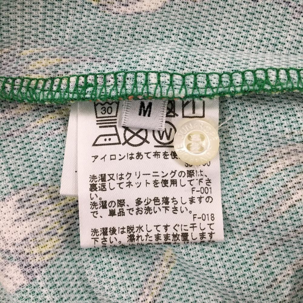 超美品】ジュンアンドロペ 半袖ポロシャツ グリーン×イエロー 総柄 フラミンゴ 胸元ワッペン