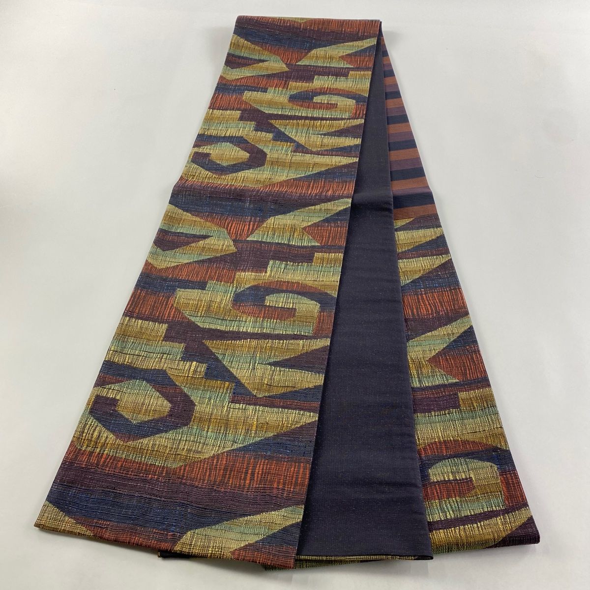 海外直営店直接買い付け！ 袋帯 幾何学模様 金糸 青紫 六通 正絹