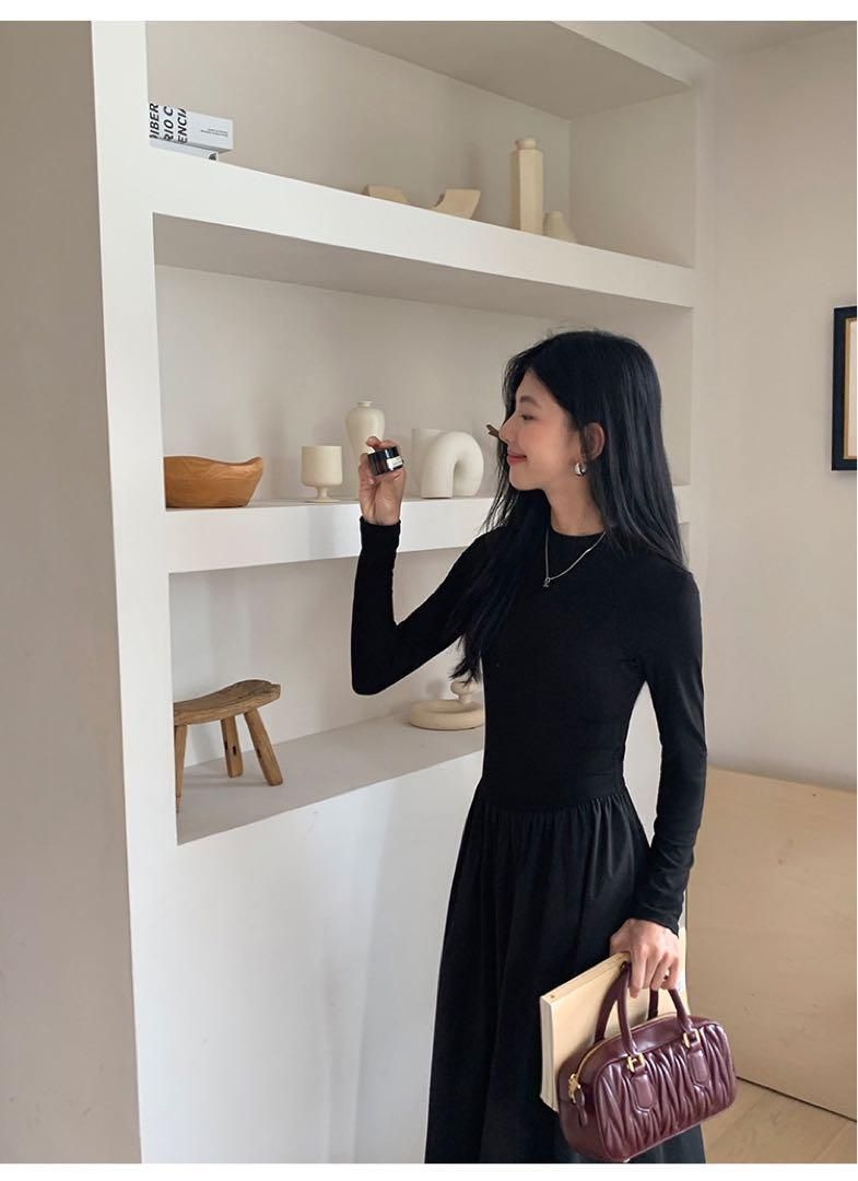 春のお出かけに 上品ニットロングドレスワンピース