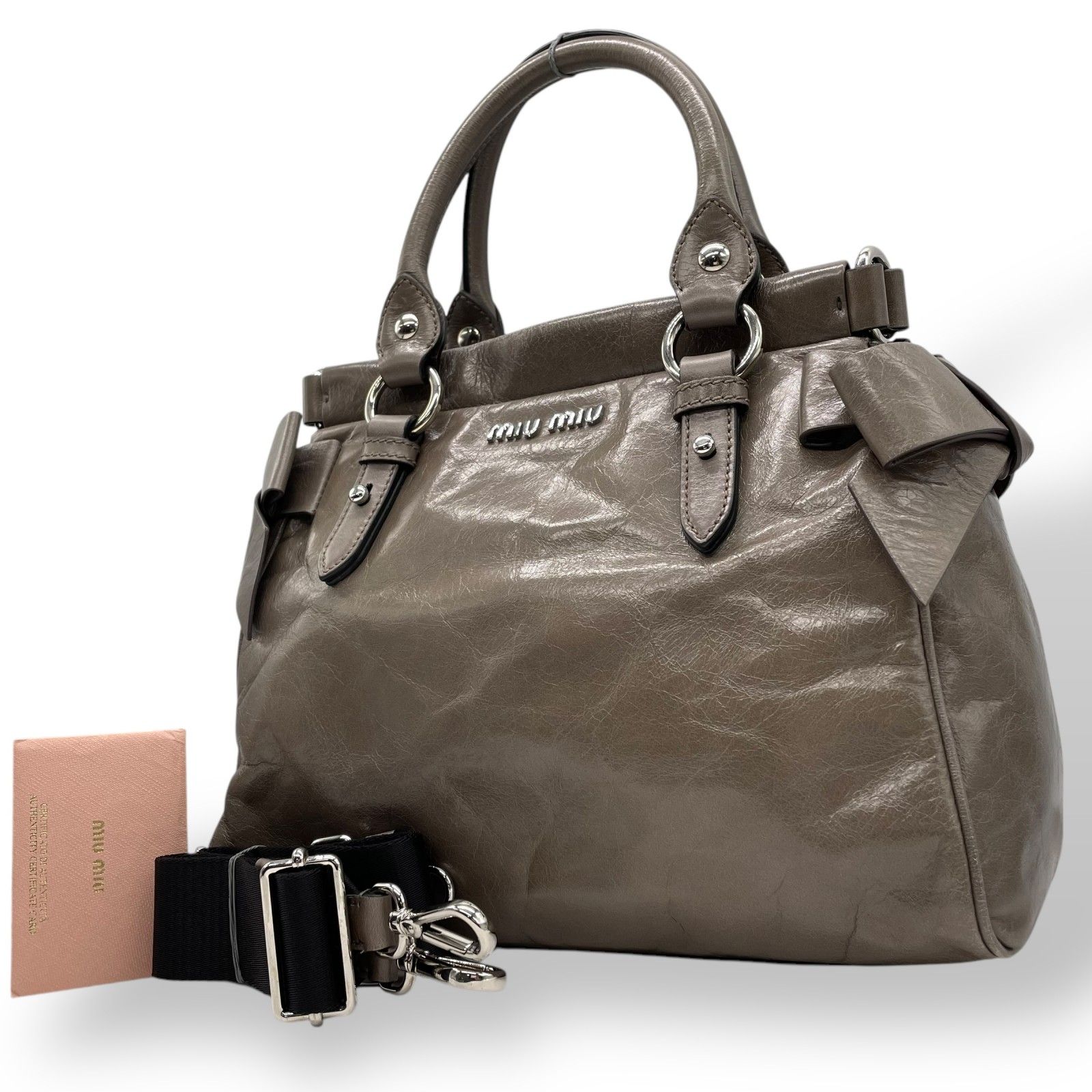 miu miu 2way ハンドバッグ ヴィッテロルクス 黒 サイドリボン