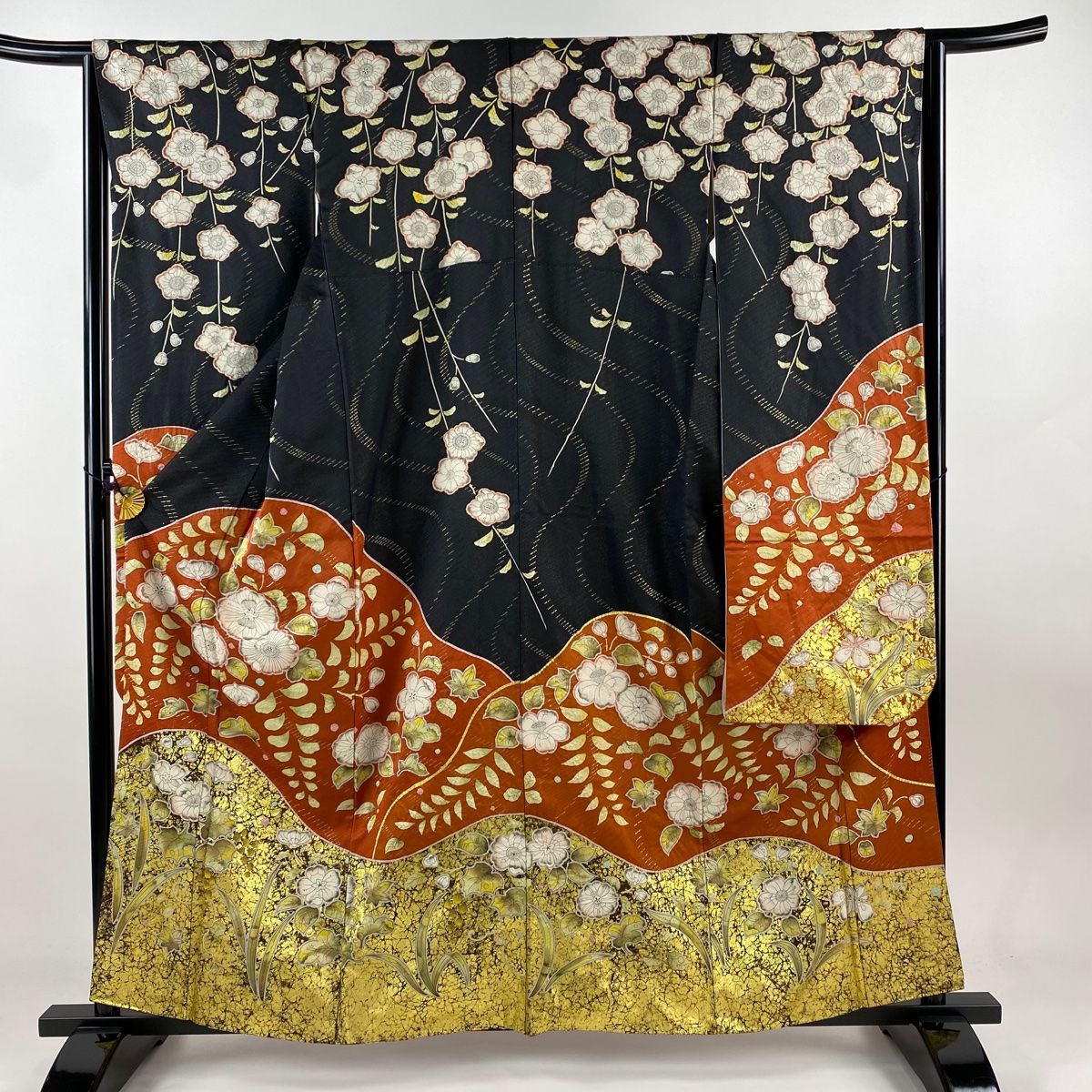 振袖 身丈158.5cm 裄丈63cm S 袷 辻が花 葡萄 金通し 箔 黒 正絹