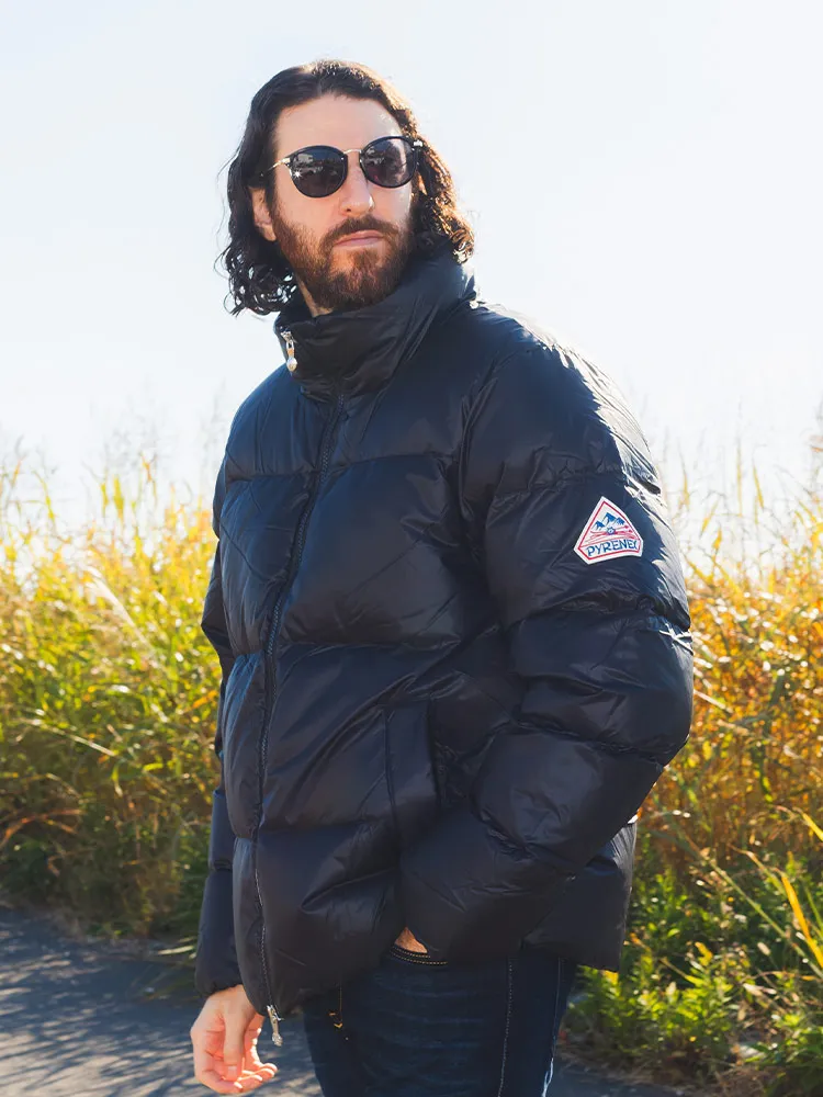 ピレネックス ダウンジャケット ロゴワッペン付き ブラック S フード 取外可能 PYRENEX ピレネックス フード ダウンジャケット STEN ブランド メンズ