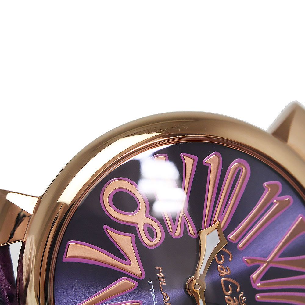 ガガミラノ マヌアーレ スリム 46MM クオーツ 腕時計 型押しカーフレザー パープル 紫 5085.03 箱付 訳あり GaGa MILANO（新品・未使用品）