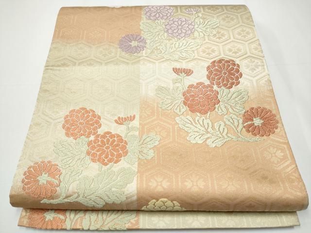 平和屋着物●六通柄袋帯　唐織　草花文　金糸　正絹　逸品　CAAX7418hy 平和屋着物○六通柄袋帯 唐織 草花文 金糸 正絹 逸品 CAAX7418hy