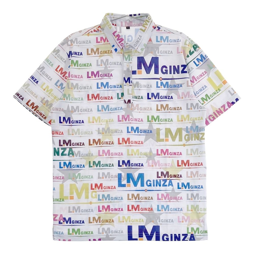 サイズ L LOUD MOUTH ラウドマウス 764641K 銀座店 半袖ポロシャツ LM GINZA 総柄 ホワイト系 240101513922 ゴルフウェア メンズ ストスト