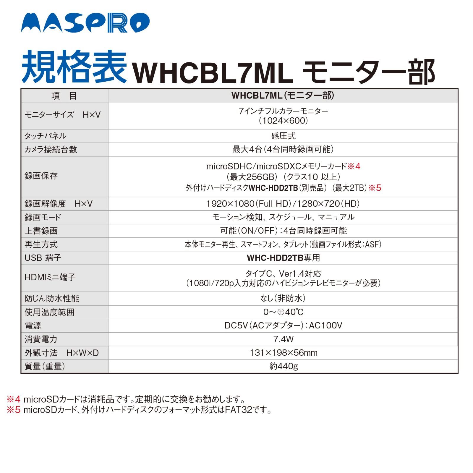 人気商品】マスプロ MASPRO モニター&ワイヤレスHDカメラセット