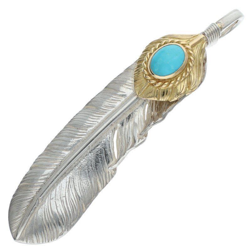 ゴローズ 上金金縄ターコイズ特大フェザー左向き ネックレストップ メンズ 特大