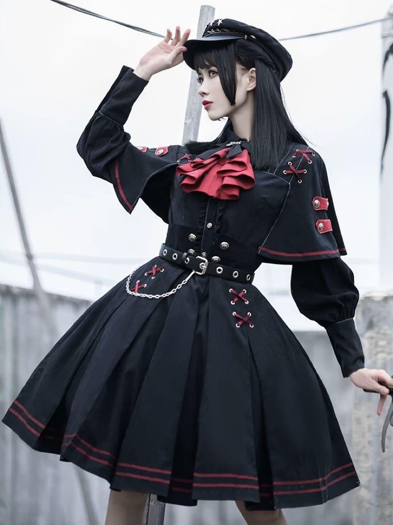 25 軍服風ロリータワンピースロリータファッション4点セット 社交ダンスドレス ラテンダンス衣装 レッスンウェア ステージ衣装