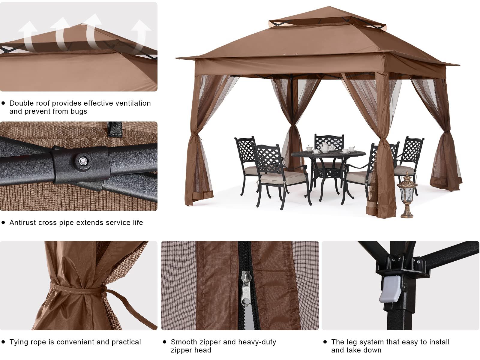 感動的な マスターキャノピー MASTERCANOPY ワンタッチタープテント メッシュスクリーン四枚セット 横幕|サイドシート 虫除け ガゼボ 庭 アウトドア 大型 組立簡単 3.3Mブラウン
