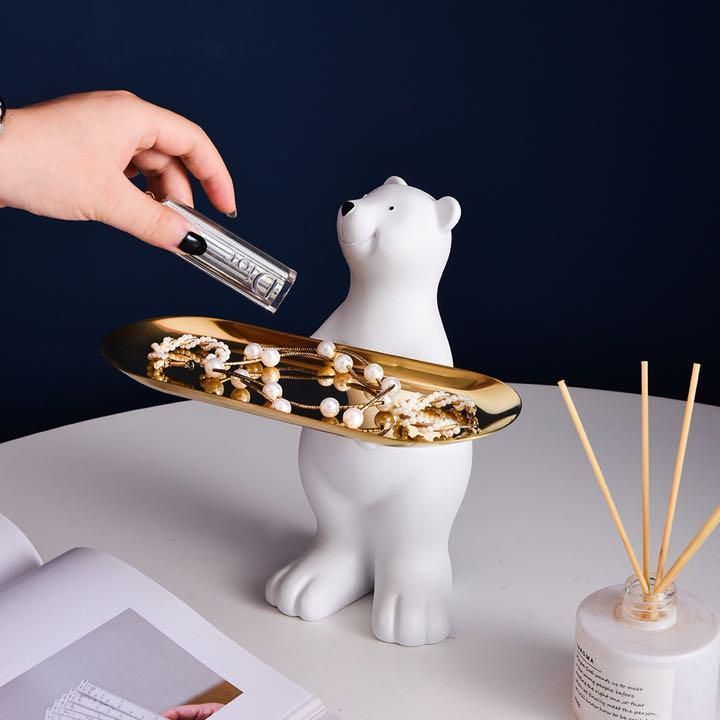 可愛いシロクマ置物 皿をあげる 白熊 インテリア 雑貨 お洒落 アンティーク NQTt229