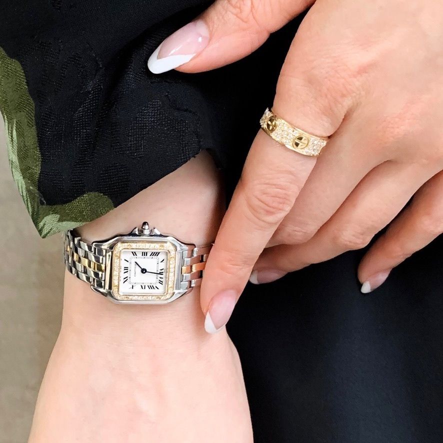 【仕上済】カルティエ パンテール SM コンビ 1ロウ 1重ダイヤ K18×SS レディース 腕時計 CARTIER 時計