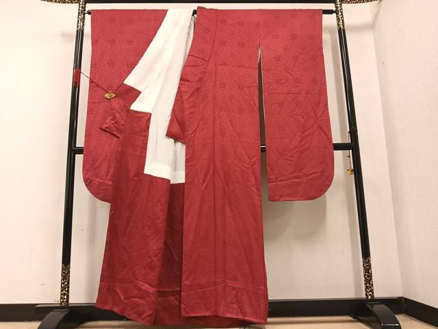 平和屋着物●豪華振袖　紗綾形花地紋　色無地　紅海老茶色　正絹　逸品　AABA8903ph 平和屋着物○豪華振袖 紗綾形花地紋 色無地 紅海老茶色 正絹