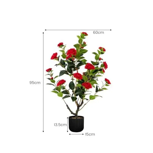 ツバキ2本-レッド TANGKULA 人工 観葉植物 95cm 2本 フェイク 大型 ...