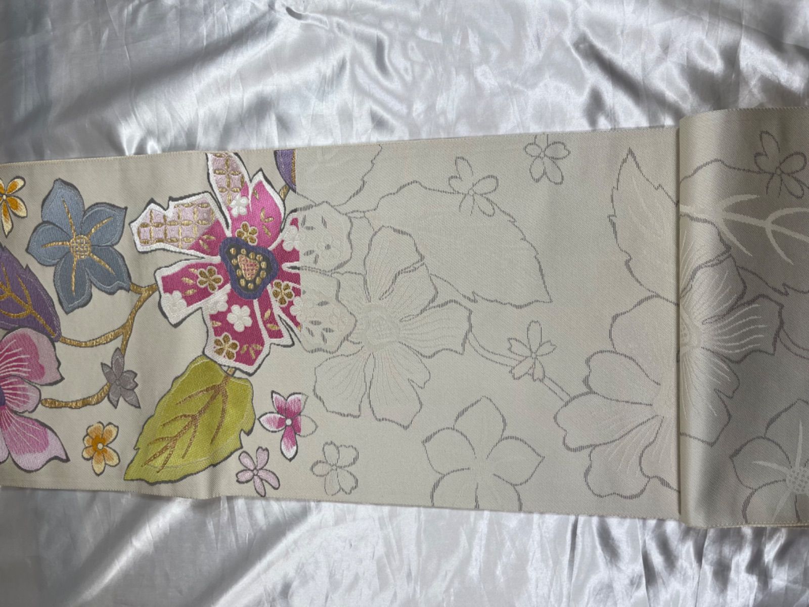 超豪華絢爛美品☆花苑紋正絹六通袋帯☆帯屋捨松☆(未使用