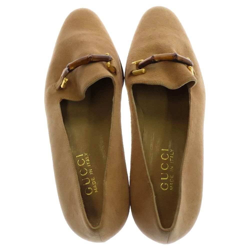 グッチ GUCCI シューズ 36 1/2 バンブー スエード×ウッド 黒×ブラウン レディース 靴 GUCCI - GUCCI グッチ バンブー スエード パンプス ヒール 表記サイズ