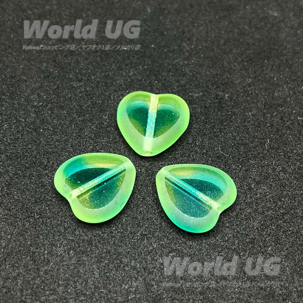 ウランガラス ハートビーズ 緑/黄2トーン 15mm×15mm 3粒 - メルカリ