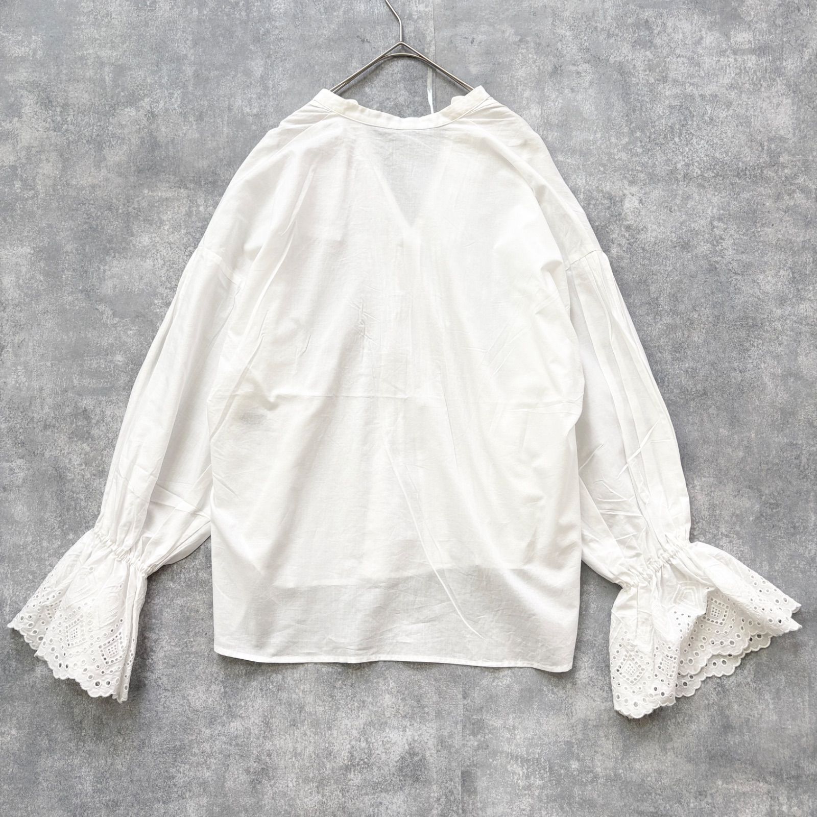 yC02 新品 N.O.R.C. レース刺繍ブラウス スキッパーシャツ ピンタック 