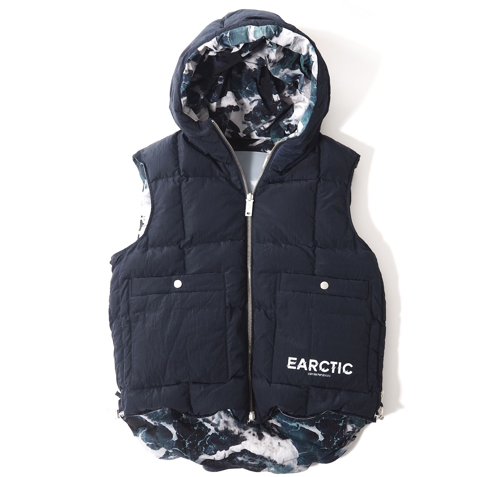 エンポリオアルマーニ EMPORIO ARMANI 21年製 リバーシブル フーデッド ダウン ベスト 50 ネイビー メンズ 正規品 5-ZI011