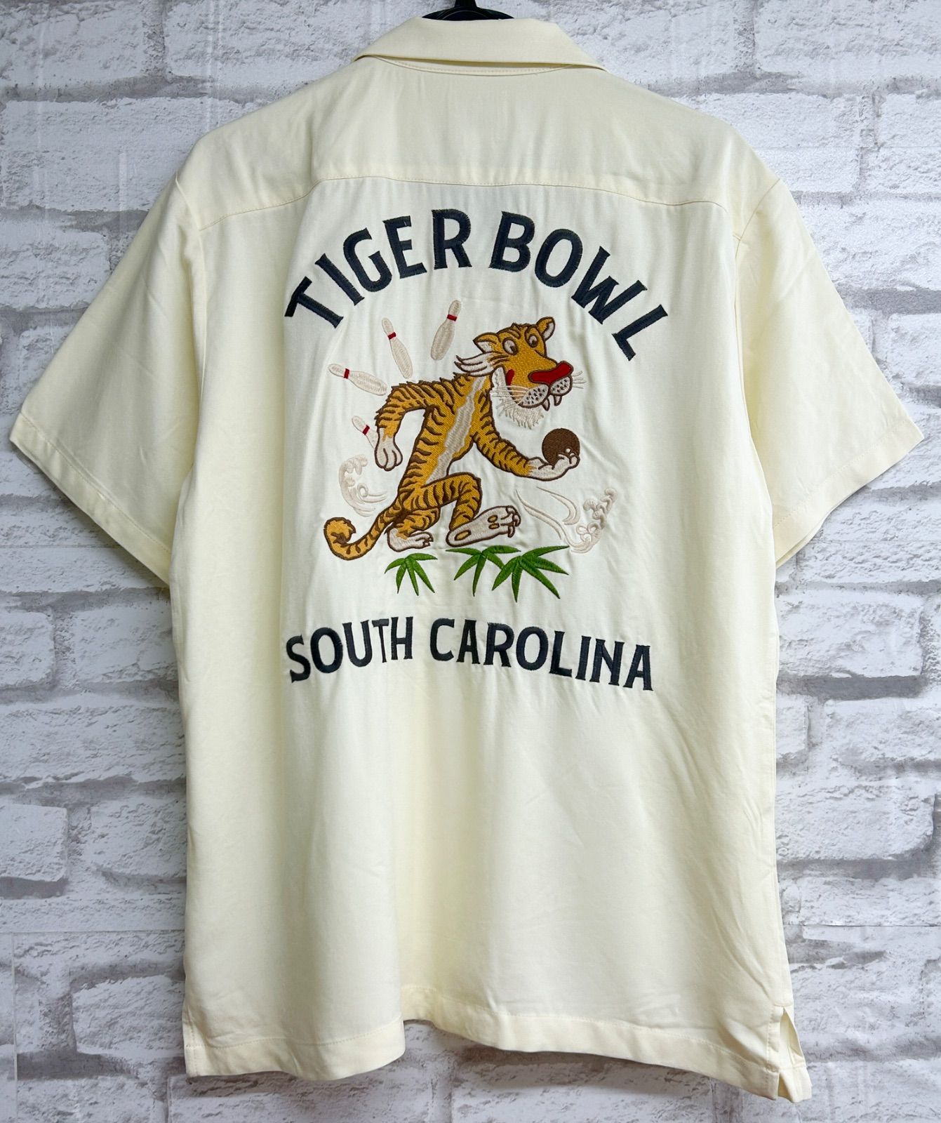 ◾️ ◾️HOUSTON ヒューストン ボウリングシャツ BOWLING SHIRT TIGER BOWL 半袖 レーヨン クリーム Ho- 41224