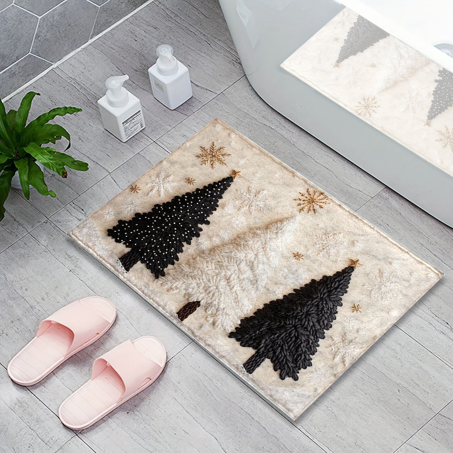 マット クリスマス 3Dモミの木 超 細繊維滑り止めマット フェイクカシミヤ 吸水速乾 豪華な低パイルバスマット 洗濯機洗い 防汚滑り止め 玄関 キッチン バスルーム シャワー ホームデコレーション用 ポリエステル裏地 ふわふわ 冬用装飾675 MARWIL-DEMENAGEMENTS_CH