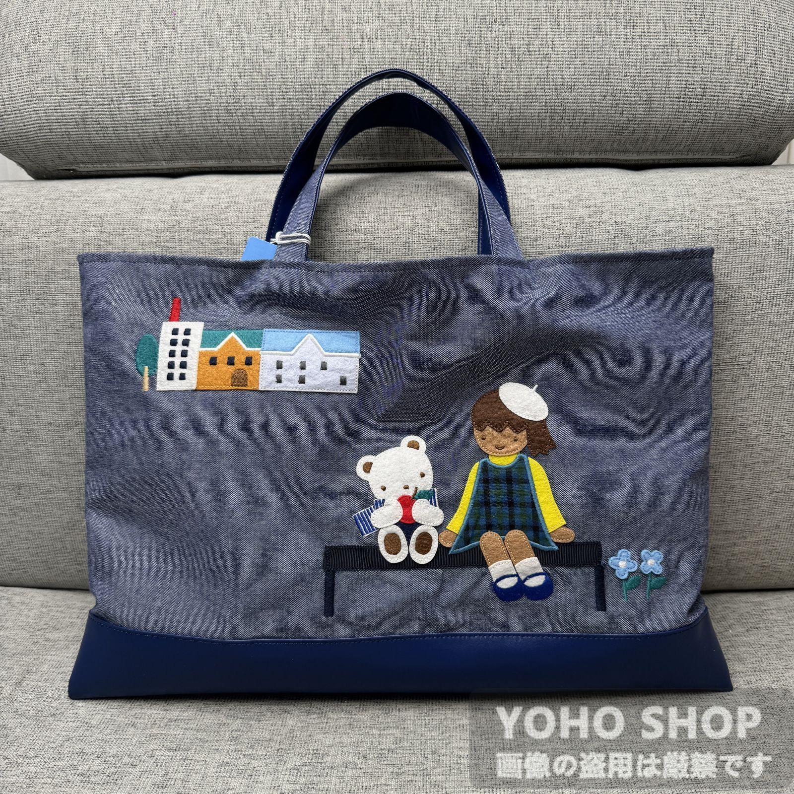 ファミリア　レッスンバッグ　手刺繍　ピアノ　希少 レッスンバッグ デニムバッグ 手刺繍 ピアノ バラ ファミリア風