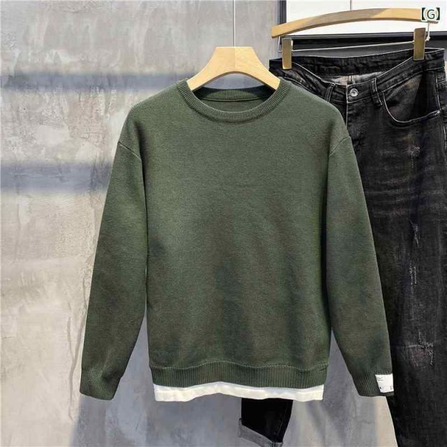 種類11：3XL/F：LR#Q7 ブラック 秋冬 コーデ メンズ  服 シンプル ファッション オシャレ 大人 かっこいい 大きいサイズ ストリート 紳士服  フェイク ツーピース セーター スリム ニット トップ OUTFITS７ この冬の本命アイテム「今っぽ」着こなしコーデ｜LOUNIE