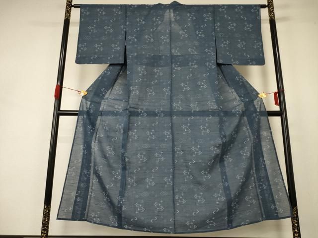 平和屋着物＊夏物 色無地 枝花文紗 紫紺色 正絹 逸品 未