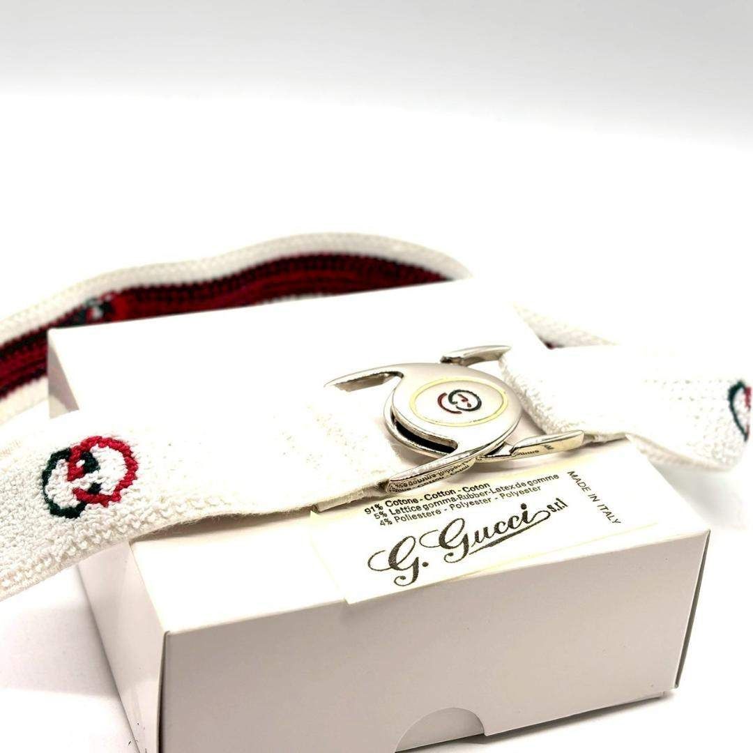 ヴィンテージ薫るY2K GUCCI グッチ ベルト コットンストレッチ インターロッキング シェリーライン ホワイト