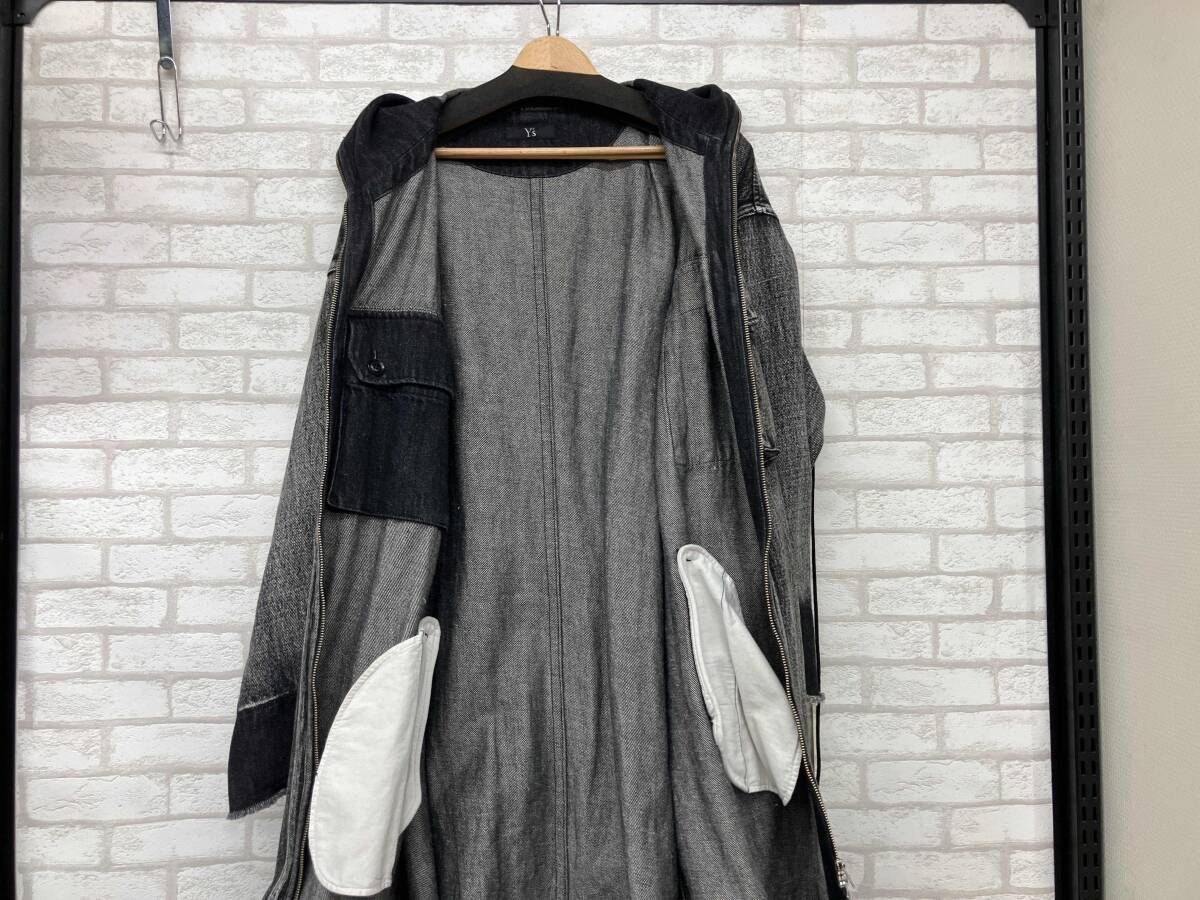 Y's YV-D03-028 22AW COTTON LINEN DENIM SHADOWING PROCESS HOODED