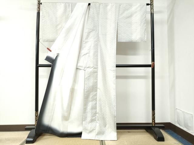 平和屋着物▽本場大島紬 単衣 麻の葉花唐草間道 正絹 逸品 BAAT9054yc