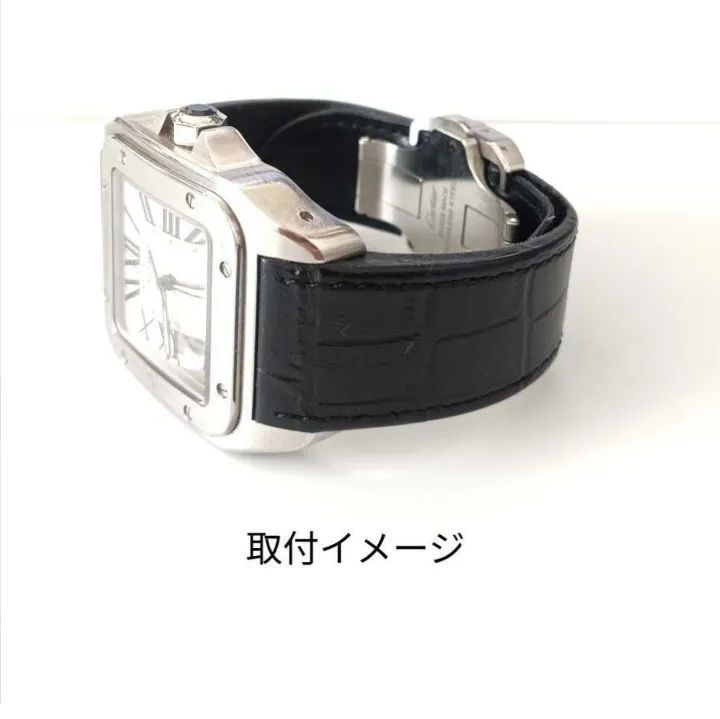 23mm 腕時計 交換用 イタリアンカーフレザー 革 ベルト ブラック 黒 【対応】カルティエ サントス100 LM Cartier - メルカリ