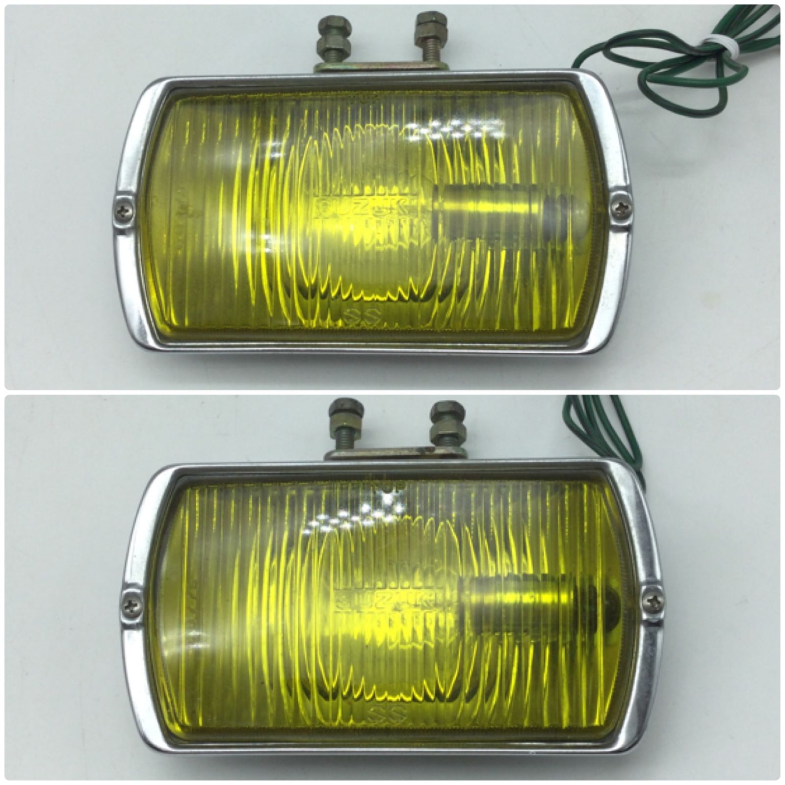 1256 【動作未確認】SUZUKI 純正 フォグランプ 角型 イエロー 旧車 ガラス スズキ 現状品