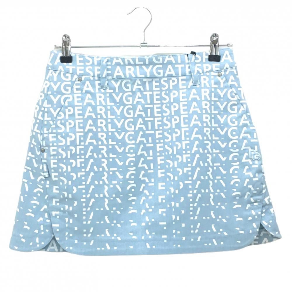 パーリーゲイツ ストレッチスカート ライトブルー×白 ロゴ総柄 バックファスナー レディース 0 S ゴルフウェア PEARLY GATES