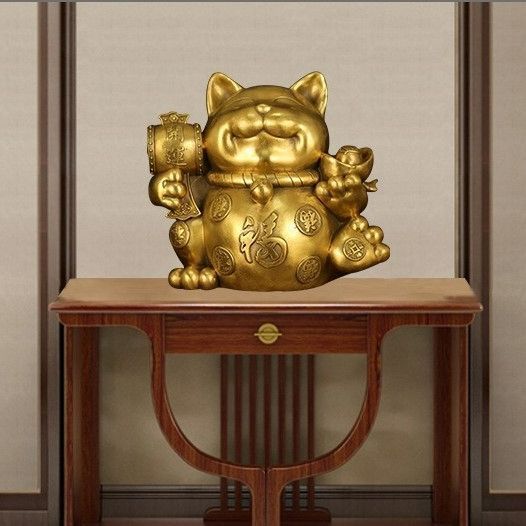 【稀少、32cm】招き猫、黄金、ゴールド、風水、リビング、置物、オブジェ、貯金 招き猫【貯金箱】 金運/置物/開運/風水｜白崎八幡宮