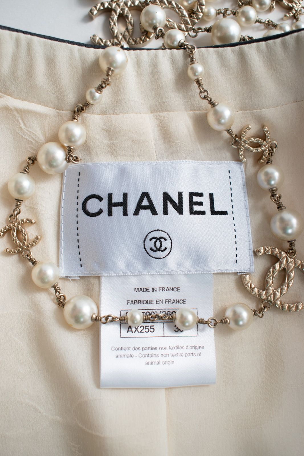83万 シャネル ジャケット CHANEL アイボリー ウール モヘア レザー