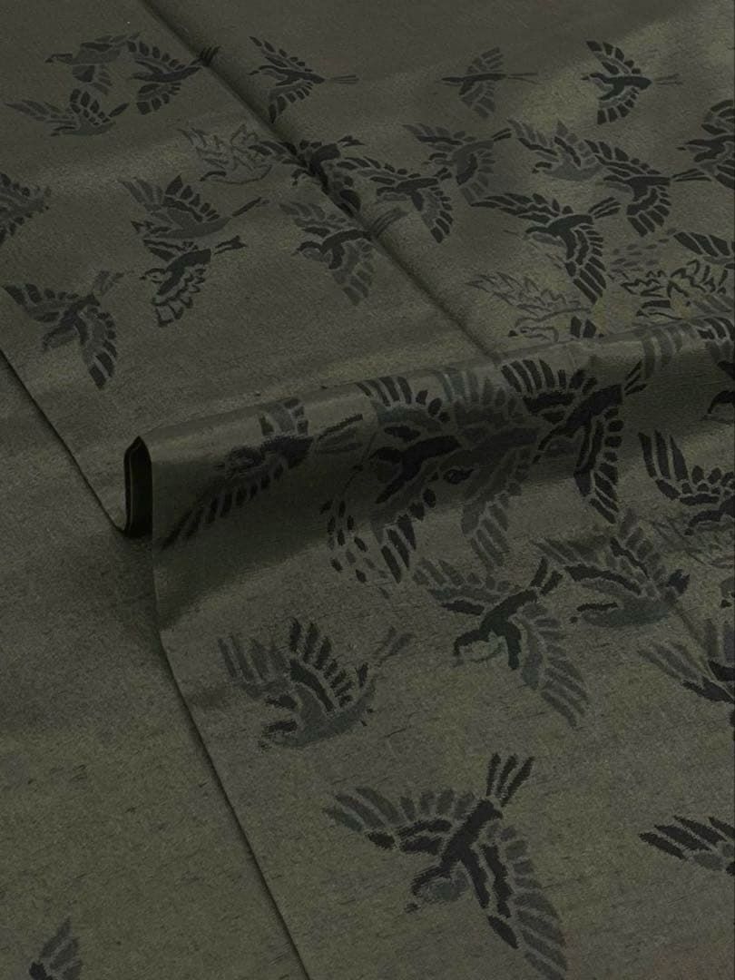 十日町紬 訪問着 雀 鳥 正絹 ガード加工済 X548